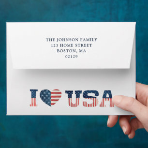 I Love USA 4th Of July Return Address Envelope