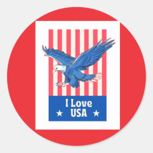 "I Love USA" blue eagle soaring US Flag Sticker