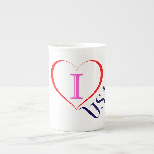 I Love USA Bone China Mug (Front)
