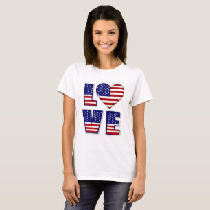 I Love USA Heart American Flag Quote Womens T-Shirt