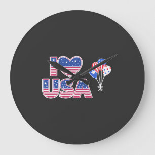 I Love USA - Patriotic American Flag Heart Large Clock