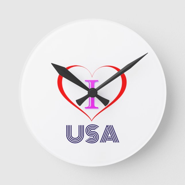 I Love USA Round Clock (Front)
