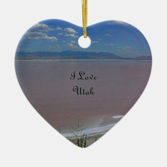 I Love Utah Salt Flats Ceramic Tree Decoration (Front)