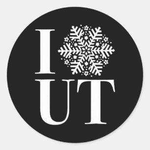 I Love Utah Snow Flake Winter Sports Ski Snowboard Classic Round Sticker