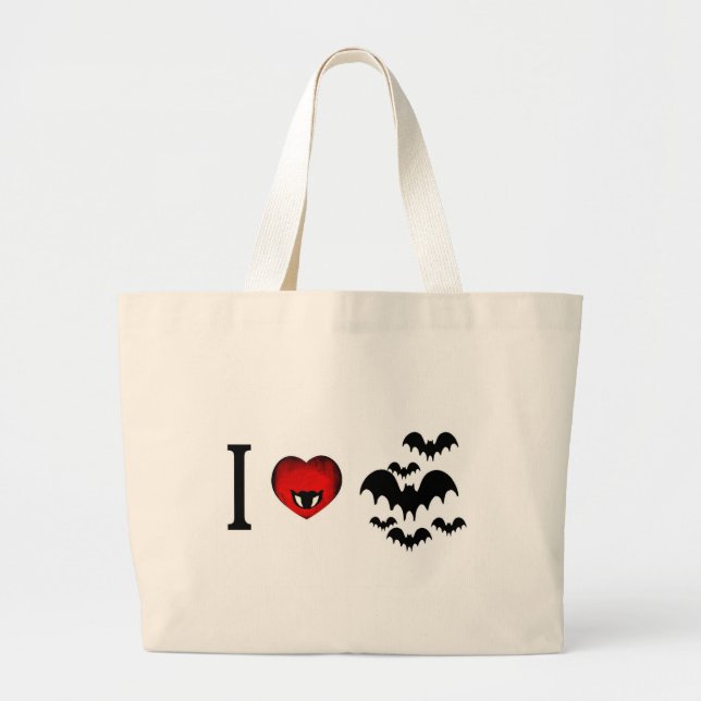 I Love Vampire Bats Large Tote Bag (Front)