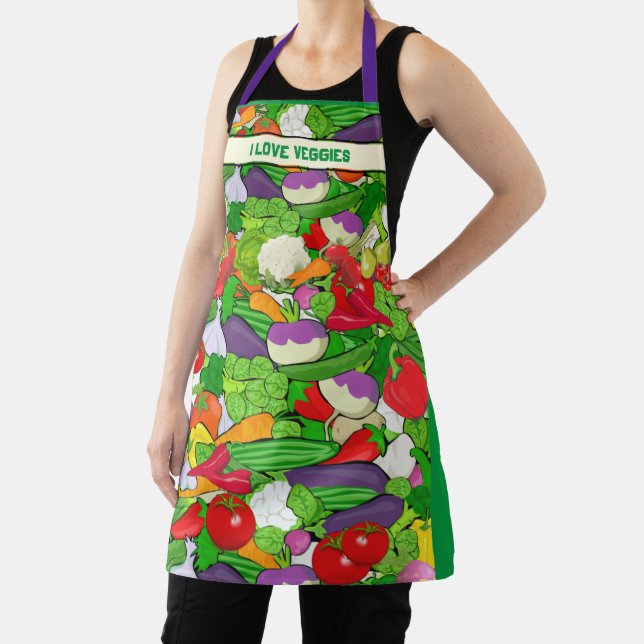 I LOVE VEGGIES Colourful Vegetables Apron (Insitu)