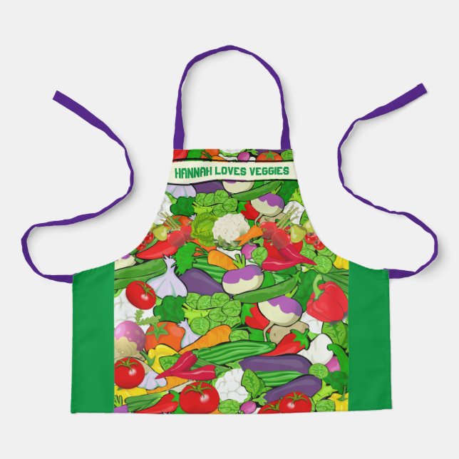 I LOVE VEGGIES Colourful Vegetables Kids' Apron (Front)