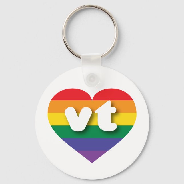 I Love Vermont Rainbow Heart Key Ring (Front)