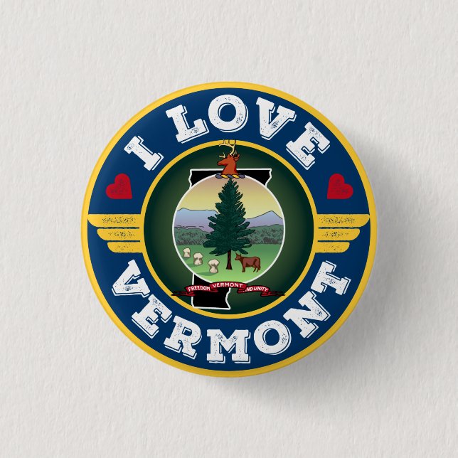 I Love Vermont State Flag and Map 3 Cm Round Badge (Front)