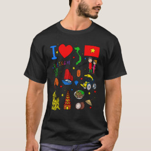 I love Vietnam Hand drawn Vietnamese Landmarks fla T-Shirt