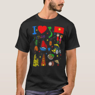 I love Vietnam Hand drawn Vietnamese Landmarks fla T-Shirt