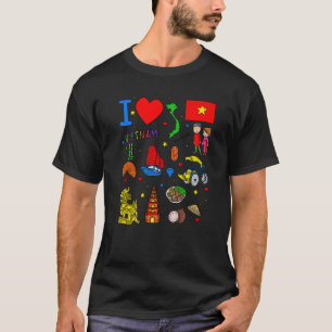 I love Vietnam Hand drawn Vietnamese Landmarks fla T-Shirt