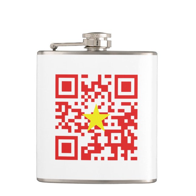 I Love Vietnam (Tôi Yêu Việt Nam) Flag QR Code Hip Flask (Front)