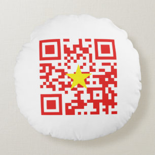 I Love Vietnam (Tôi Yêu Việt Nam) Flag QR Code Round Cushion