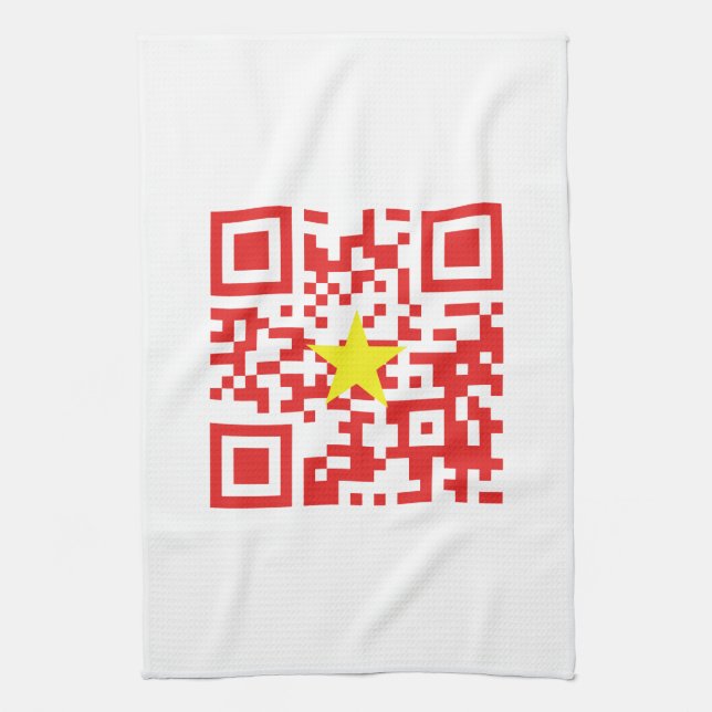 I Love Vietnam (Tôi Yêu Việt Nam) Flag QR Code Tea Towel (Vertical)