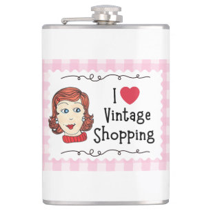 I Love Vintage Shopping Vinyl Wrapped Flask