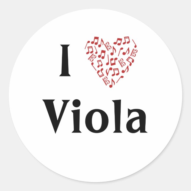 I Love Viola Alto Clef Red Heart of Music Notes Classic Round Sticker (Front)