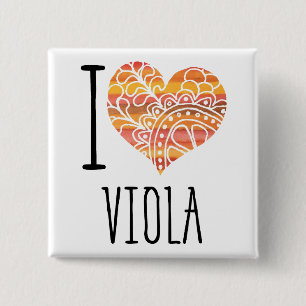 I Love Viola Orange Mandala Heart 15 Cm Square Badge