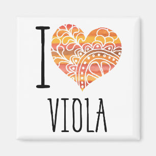 I Love Viola Orange Mandala Heart Magnet