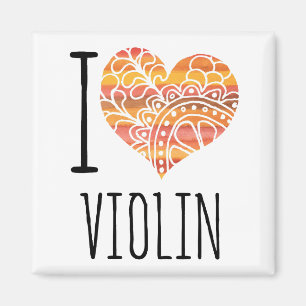 I Love Violin Orange Mandala Heart Magnet