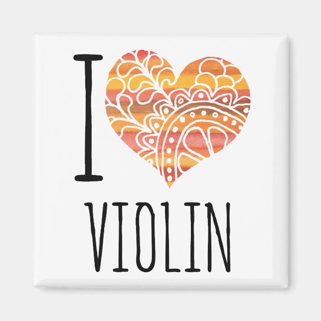 I Love Violin Orange Mandala Heart Magnet (Front)