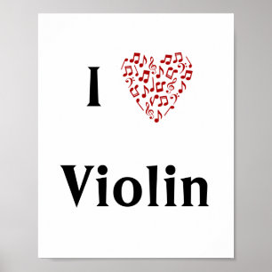 I Love Violin Red Heart of Music Notes Poster
