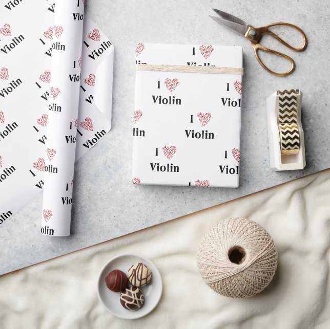 I Love Violin Red Heart of Music Notes Wrapping Paper (Crafts)
