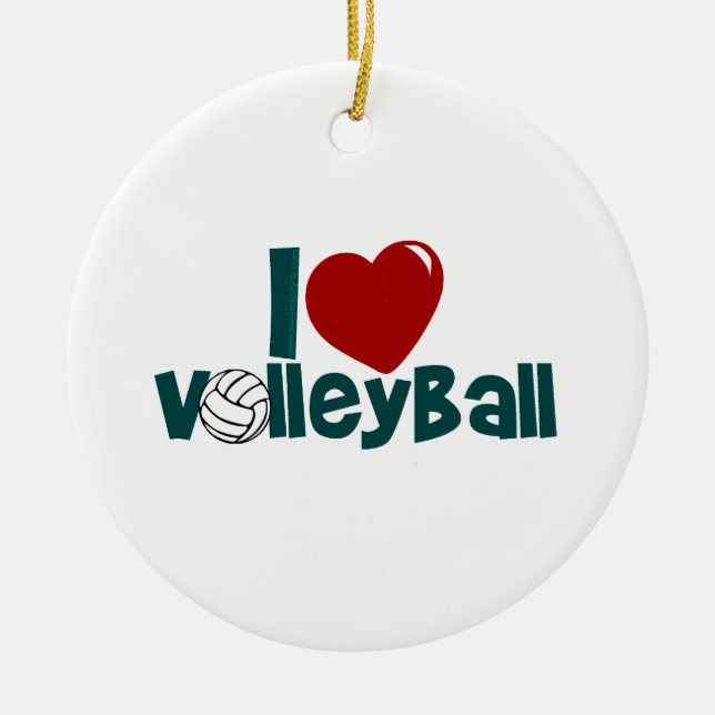 I Love Volleyball Ceramic Tree Decoration (Front)