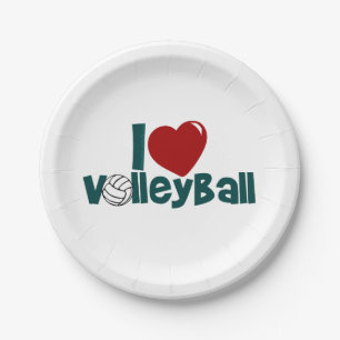 I Love Volleyball Paper Plate