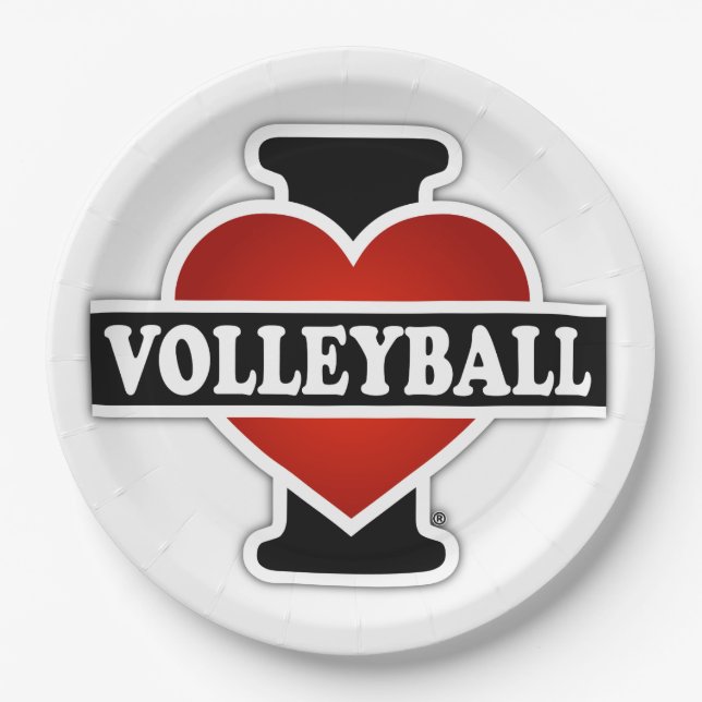 I Love Volleyball Paper Plate (Front)