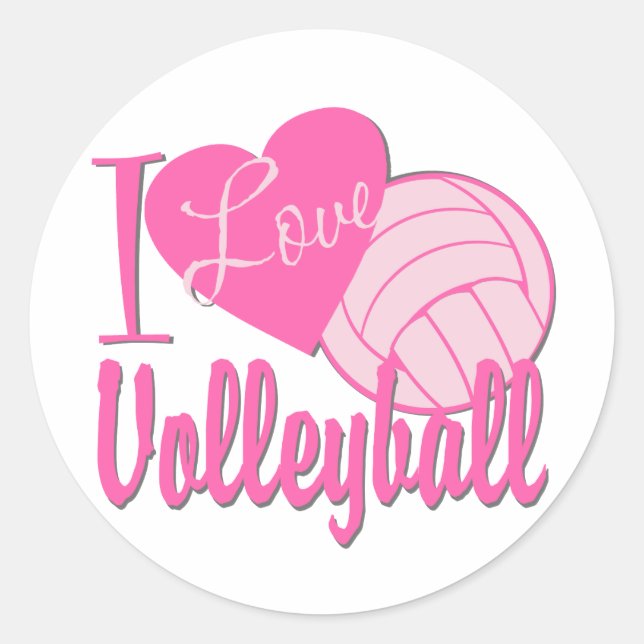 I Love Volleyball Pink Classic Round Sticker (Front)