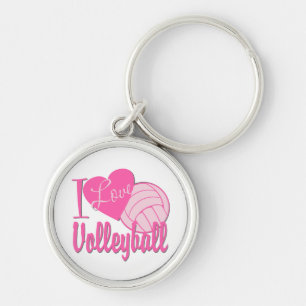 I Love Volleyball Pink Key Ring