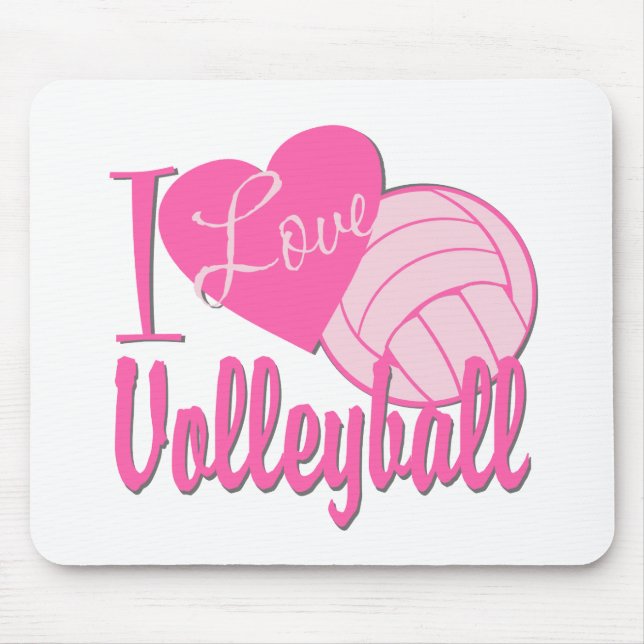I Love Volleyball Pink Mouse Mat (Front)