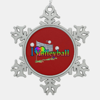 I Love Volleyball Snowflake Pewter Christmas Ornament