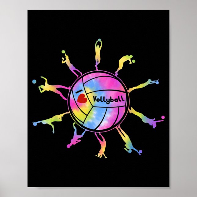 I Love Volleyball Sport Tie Dey Volleyball Fans Te Poster (Front)