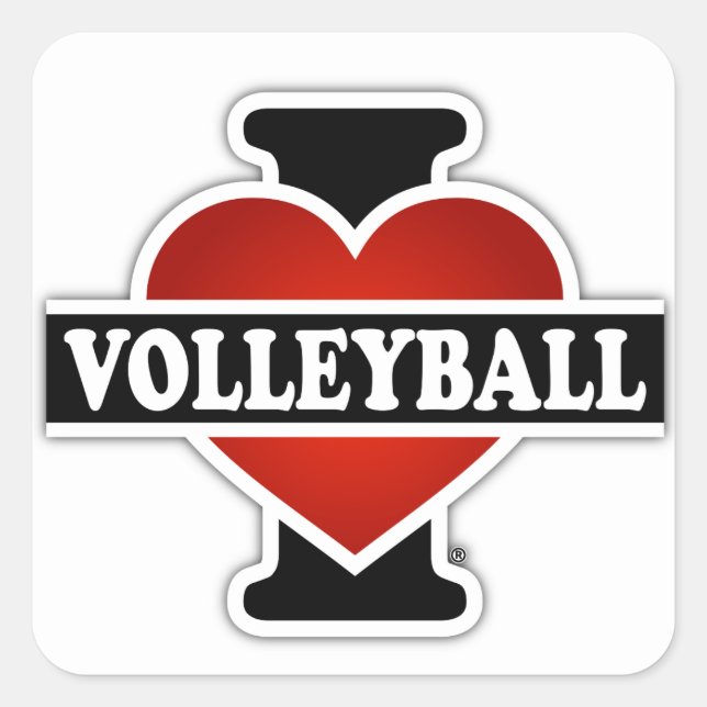 I Love Volleyball Square Sticker (Front)