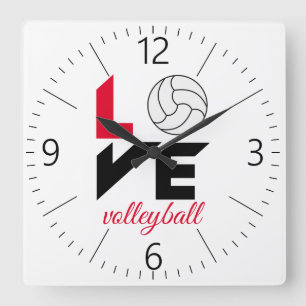 I Love volleyball Square Wall Clock