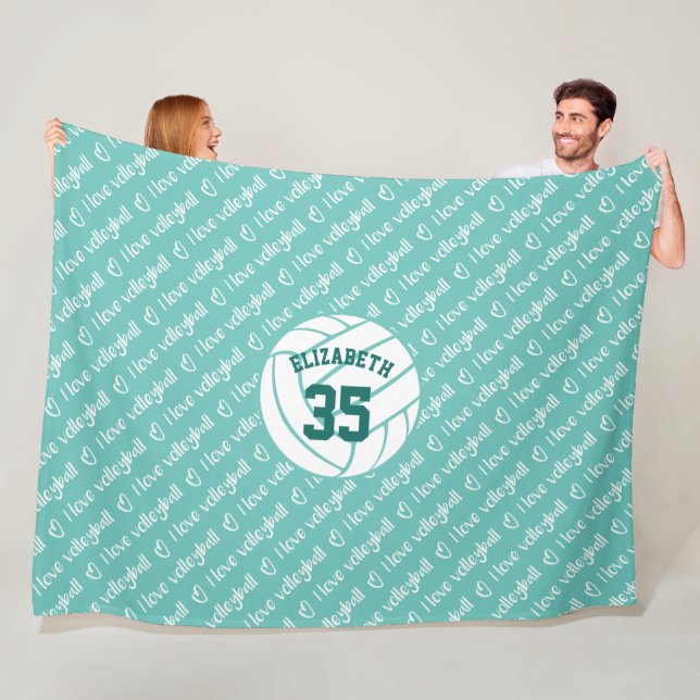 I love volleyball typography pattern any colour fleece blanket (In Situ)