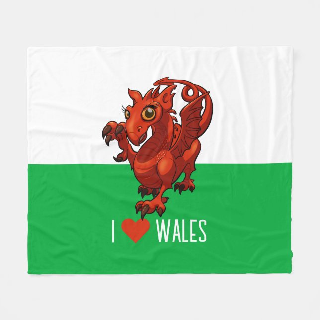 I Love Wales Cute Baby Welsh Red Dragon Cartoon Fleece Blanket (Front (Horizontal))