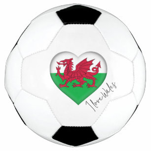 I Love Wales Flag Colours Heart Soccer Ball