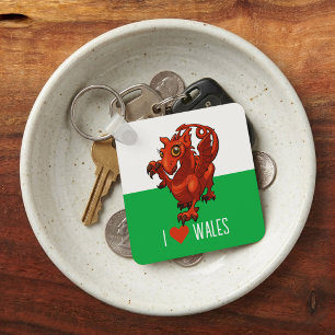 I Love Wales Flag Little Welsh Red Dragon Cartoon Key Ring