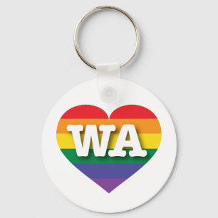 I Love Washington State Rainbow Heart Key Ring