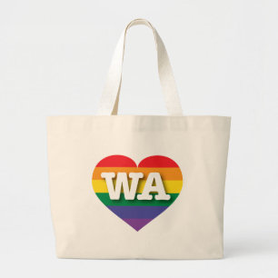 I Love Washington State Rainbow Heart Large Tote Bag