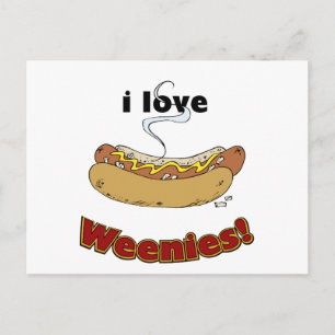 I Love Weenies ~ Hot Dogs Postcard