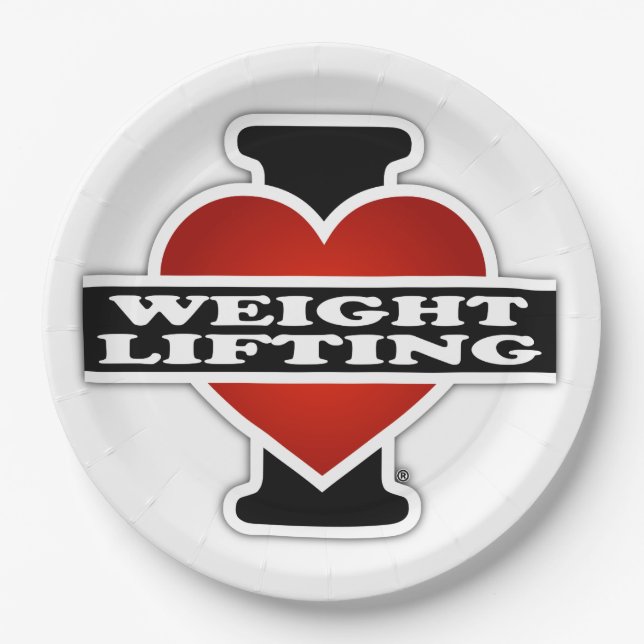 I Love Weight Lifting Paper Plate (Front)