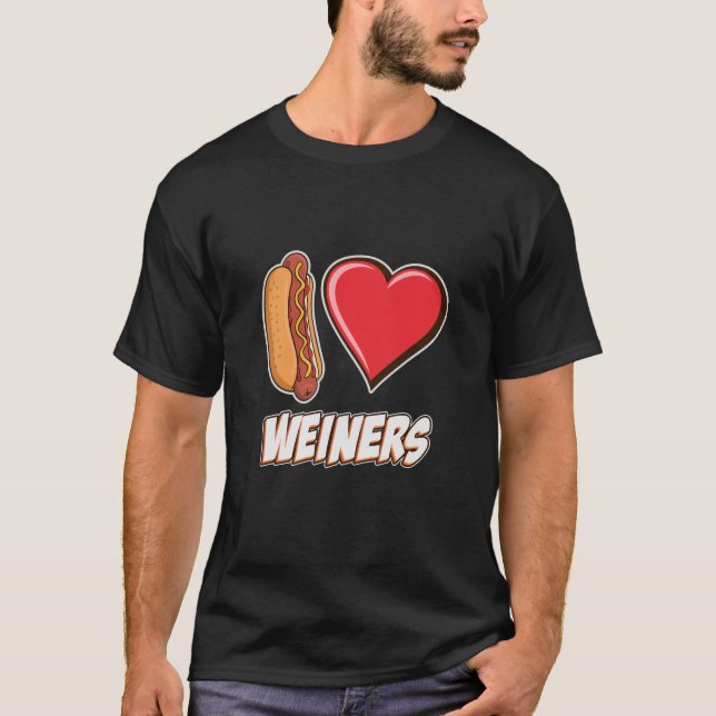 I Love Weiners Hotdog Lovers Puppy Heart Funny T-Shirt (Front)