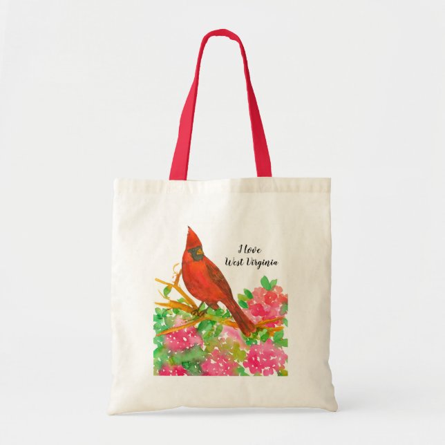 I Love West Virginia Cardinal Rhododendron Tote Bag (Front)