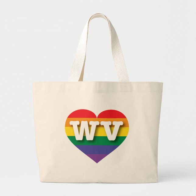 I Love West Virginia Rainbow Heart Large Tote Bag (Front)