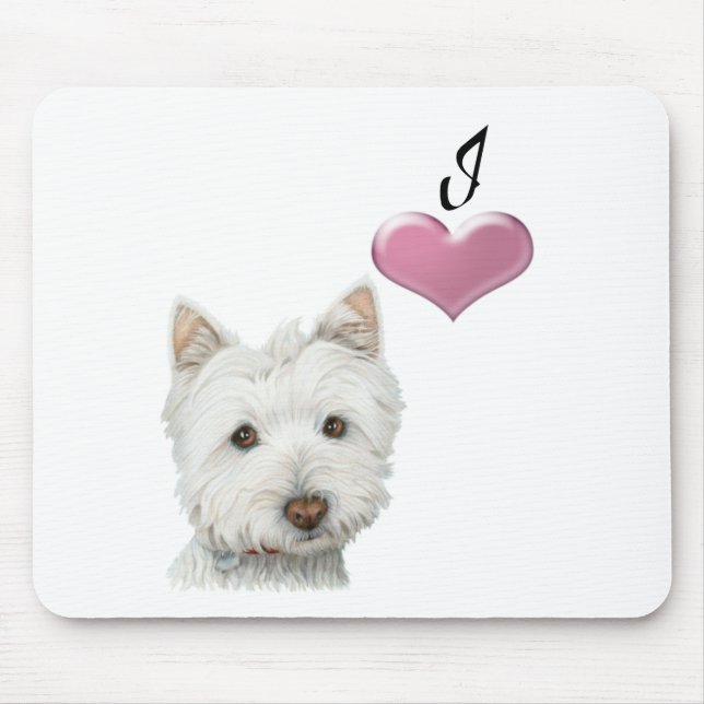 I love Westie dog art design Mouse Mat (Front)