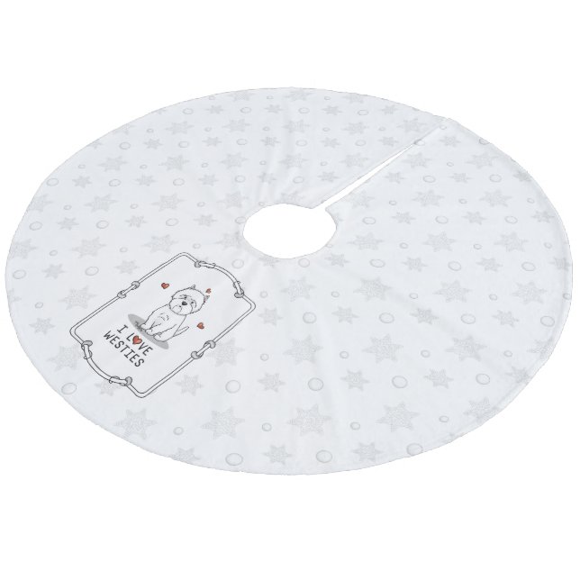 I Love Westies - West Highland White Terriers Fleece Tree Skirt (Angled)